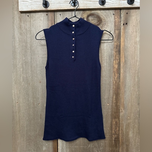 Frame Denim Mock / Turtle Neck Ribbed Sleeveless Top in Navy Blue Size XS - Picture 1 of 17